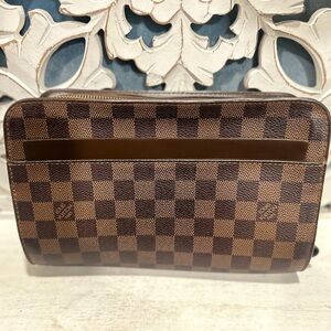 Louis Vuitton Damier Ebene Zip Wallet Clutch Organizer Brown Authentic COA